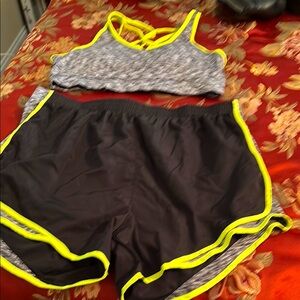 Gray and Black Activewear Set with Neon Accents